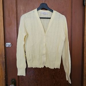 Duckling Yellow Scalloped Hem Cotton Cardigan by Loft | Size medium